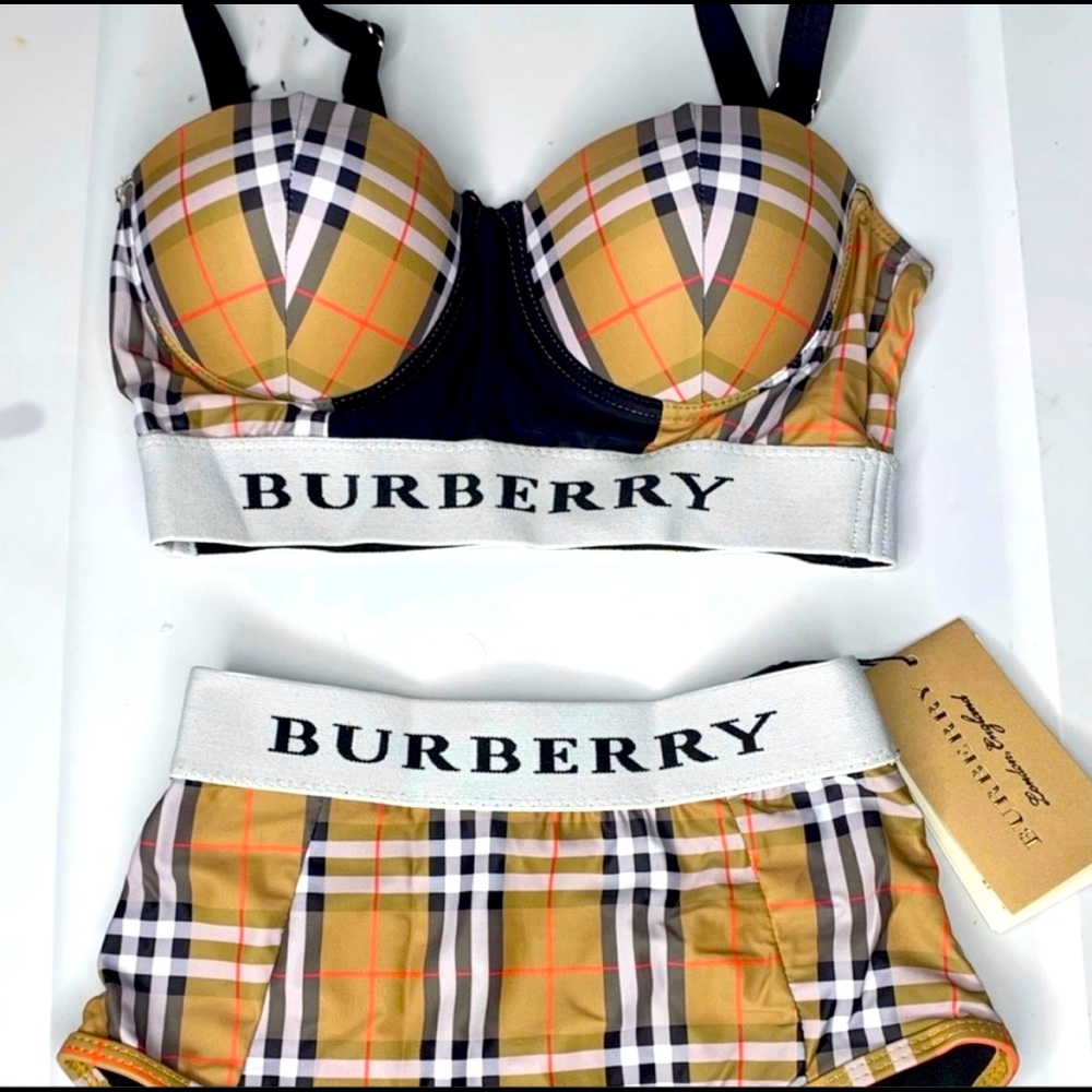 Burberry Like Bethany Nova Check Corset Underwire Bikini Top & Bottom Set SMALL